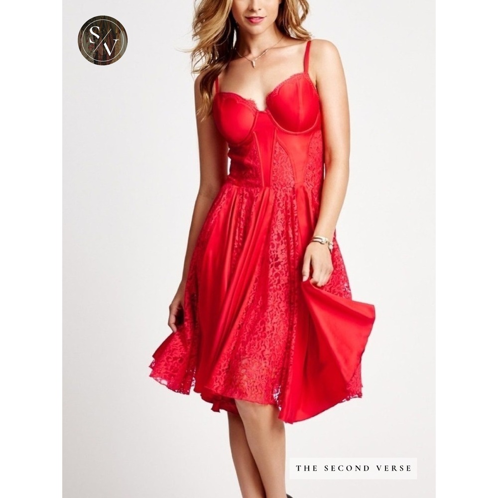 New Guess Red Dancer Lace Detail Corset Dress Romantic Sexy Whimsigoth Size 6